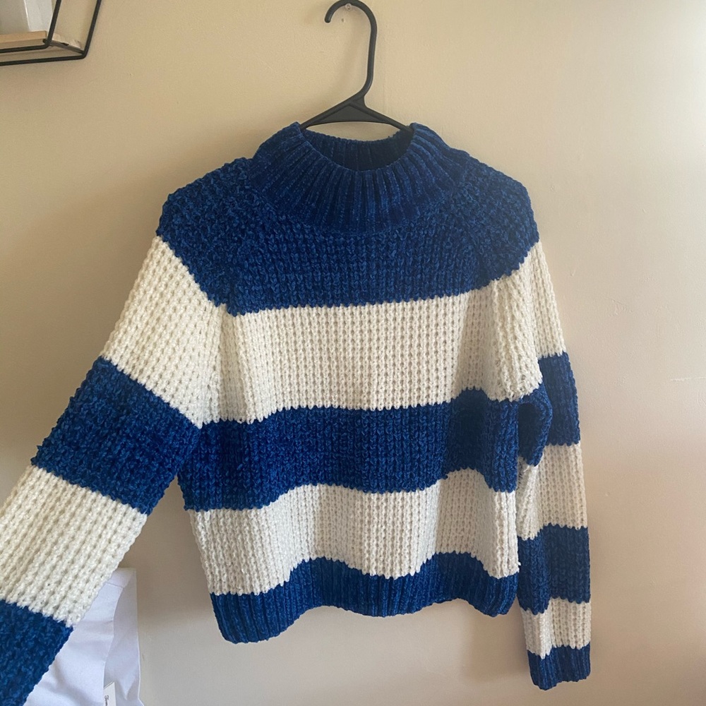 Blue and white sweater
